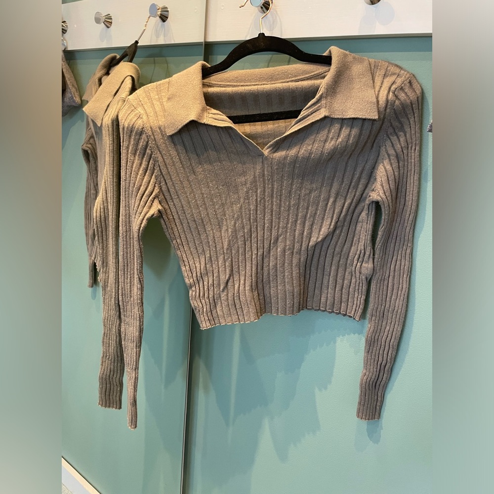 Cropped sweater, Polo, Olive Green, XXS